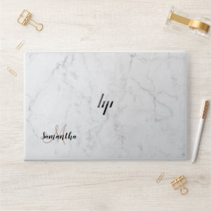 White Marble Custom Monogram HP Laptop Skin