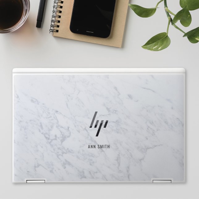 White Marble Custom Monogram HP Laptop Skin (Creator Uploaded)