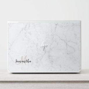 White Marble Custom Monogram HP Laptop Skin