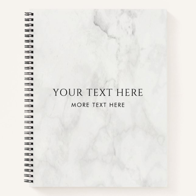 White Marble Custom Text Add Logo Template Notebook (Front)