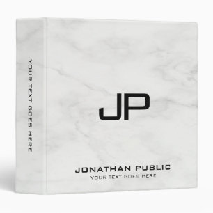 White Marble Customize Monogram Initial Elegant 3 Ring Binder