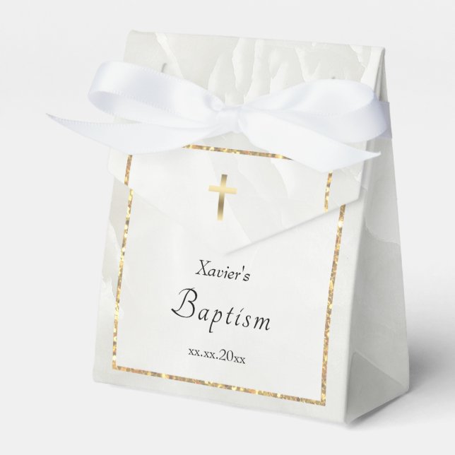white marble design | Baptism Favor Boxes (Front Side)