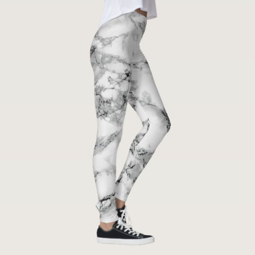 White Marble Design Leggings