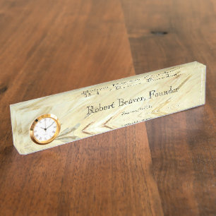 White Marble Desk Nameplate With Clock