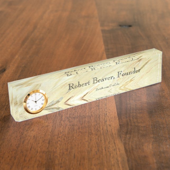 White Marble Desk Nameplate With Clock (Side)