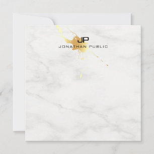 White Marble Elegant Gold Splash Modern Monogram Note Card