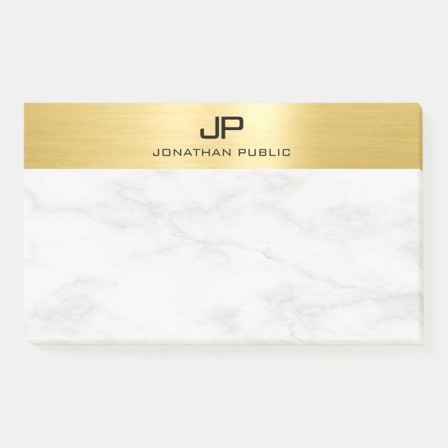 White Marble Elegant Modern Faux Gold Template Post-it Notes (Front)