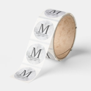 White Marble Elegant Monogram Wedding Favor Labels