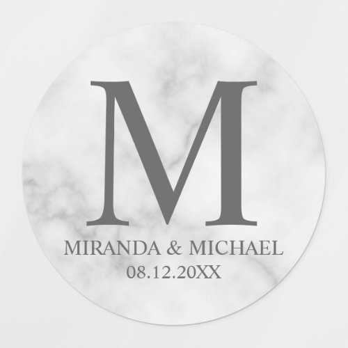 White Marble Elegant Monogram Wedding Favor Labels