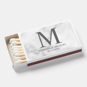 White Marble Elegant Monogram Wedding Favor Matchboxes