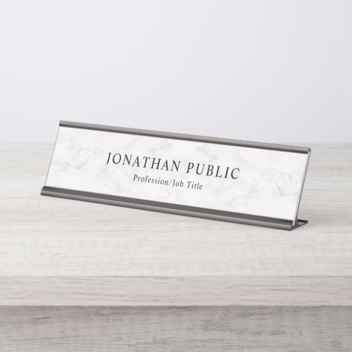 White Marble Elegant Professional Modern Design Desk Name Plate
