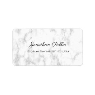White Marble Elegant Script Luxury Trendy Address Label