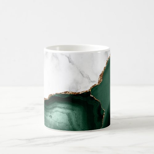 White Marble Emerald Green Agate Gold Glitter Coffee Mug