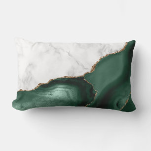 White Marble Emerald Green Agate Gold Glitter Lumbar Pillow