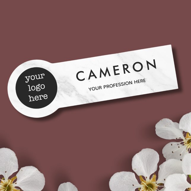 White Marble Employee Name Logo Badge (White Marble Name Tag)