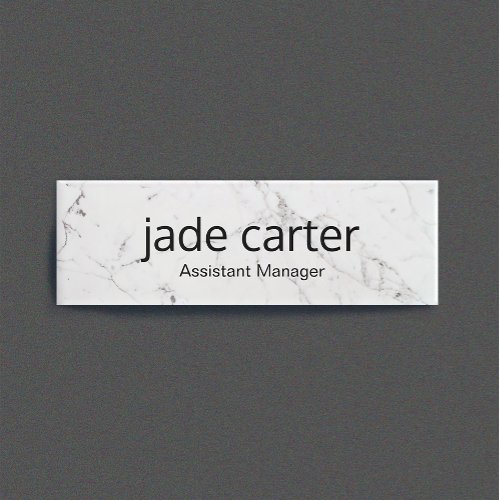 White Marble Employee Staff Magnetic Name Tag