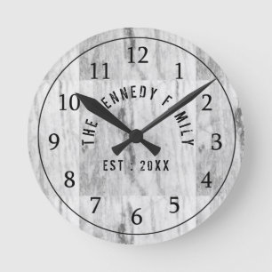White Marble Family Round Clock