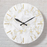 white marble faux gold foil details large clock<br><div class="desc">white marble elegant wall clock</div>