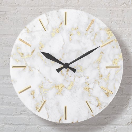 white marble faux gold foil details large clock