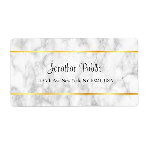 White Marble Faux Gold Hand Script Template Label