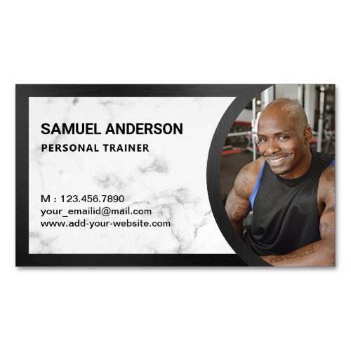 White Marble Fitness Personal Trainer Photo Business Card Magnet