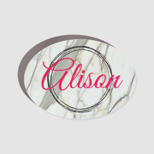 White marble , fuchsia modern logo custom name  car magnet
