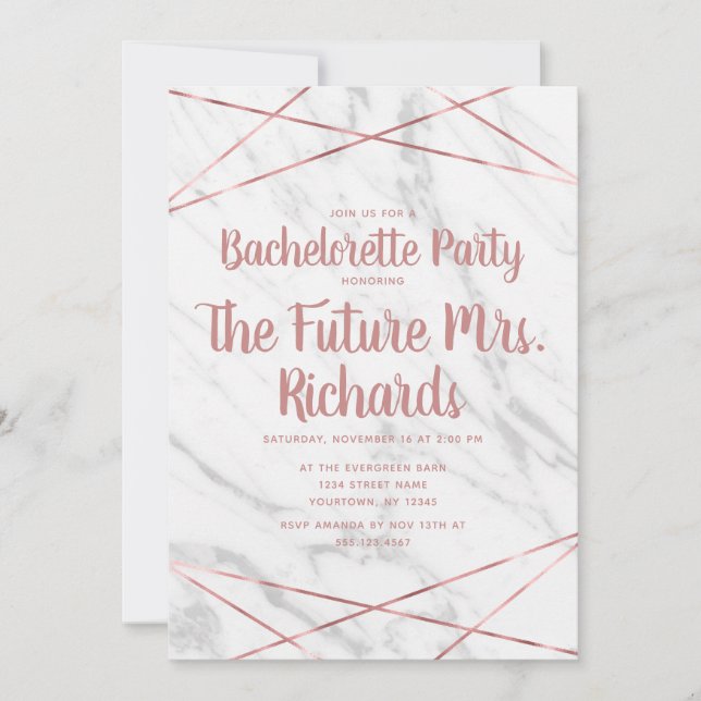 White Marble Geo Bachelorette Party Invitation (Front)