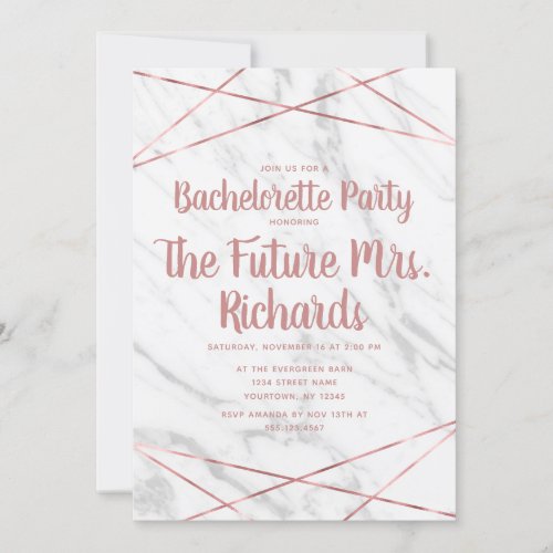 White Marble Geo Bachelorette Party Invitation