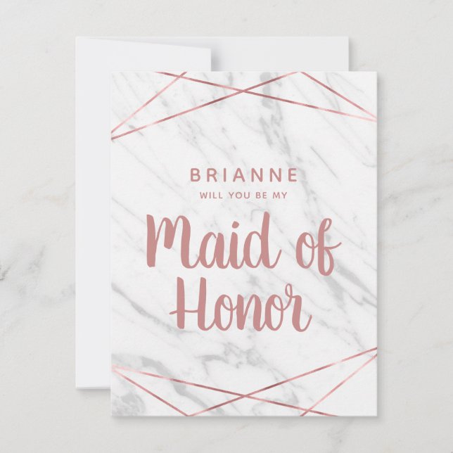 White Marble Geo Will You Be My Maid of Honor Invitation (Front)