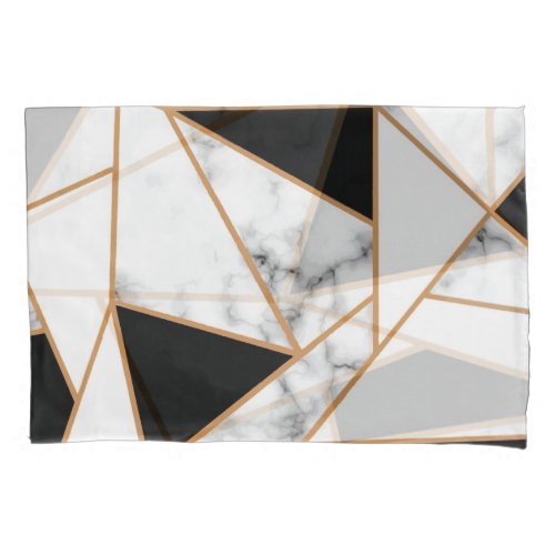 White Marble Geometric in gold black Pillow Case