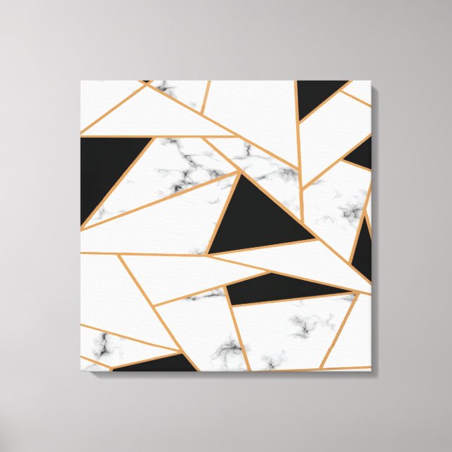 White Marble Geometric in Gold Canvas Print (Front)