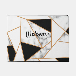 White Marble Geometric in Gold Doormat