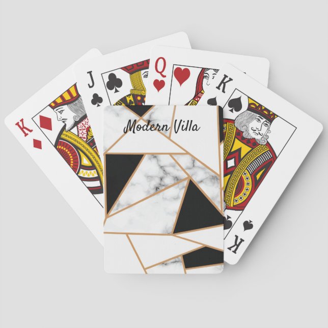 White Marble Geometric in Gold Poker Cards (Back)