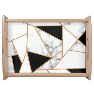 White Marble Geometric in Gold Serving Tray