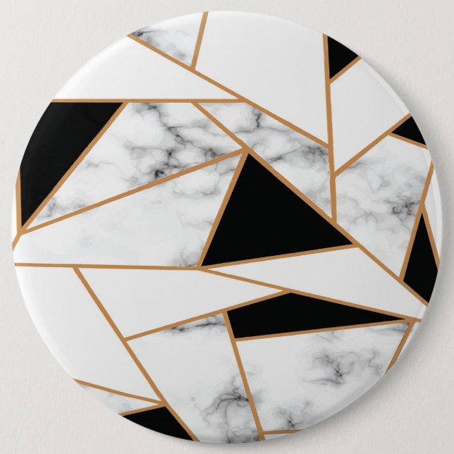 White Marble Geometric pattern in Gold Button (Front)