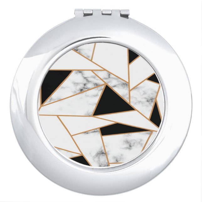White Marble Geometric pattern in Gold Compact Mirror (Front)