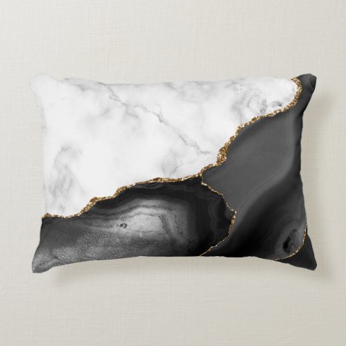 White Marble Gilded Black Agate Accent Pillow