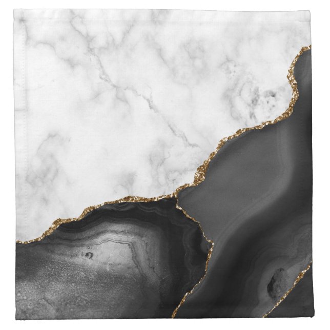 White Marble Gilded Black Agate Cloth Napkin (Front)