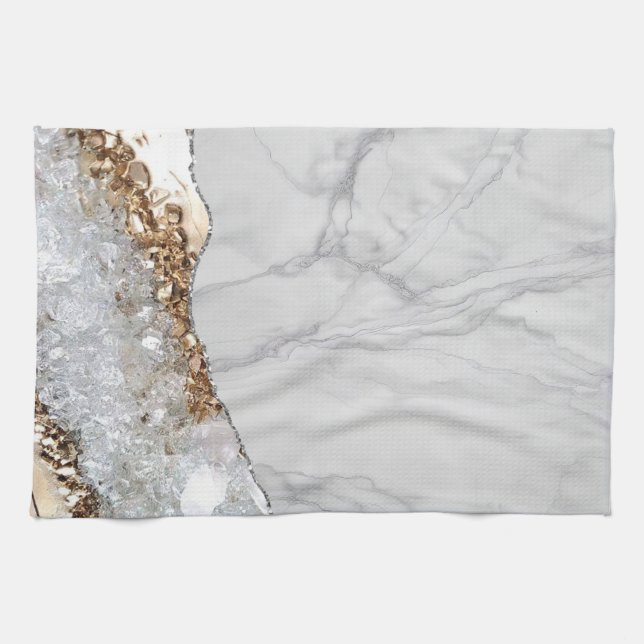White Marble Gilded Black Agate Kitchen Towel (Horizontal)
