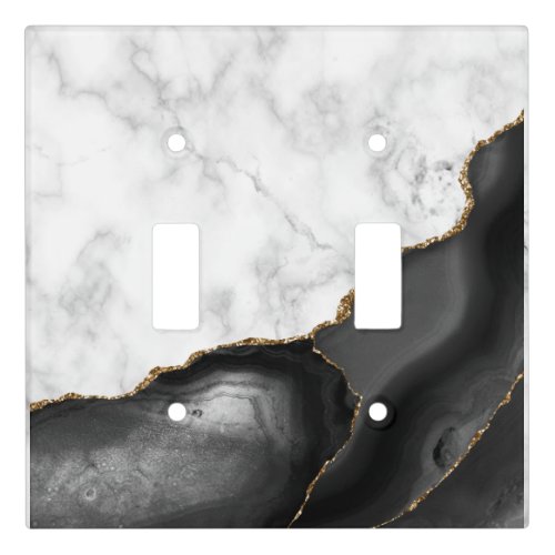 White Marble Gilded Black Agate Light Switch Cover