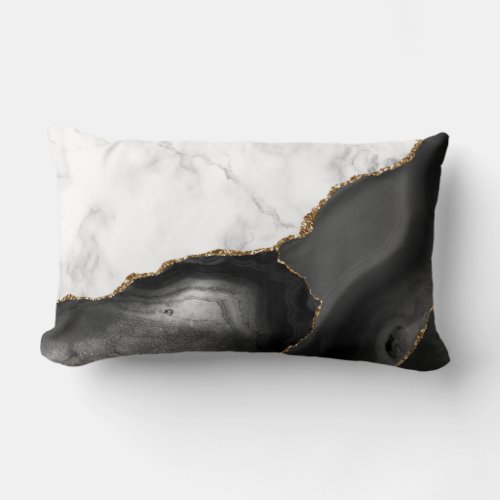 White Marble Gilded Black Agate Lumbar Pillow
