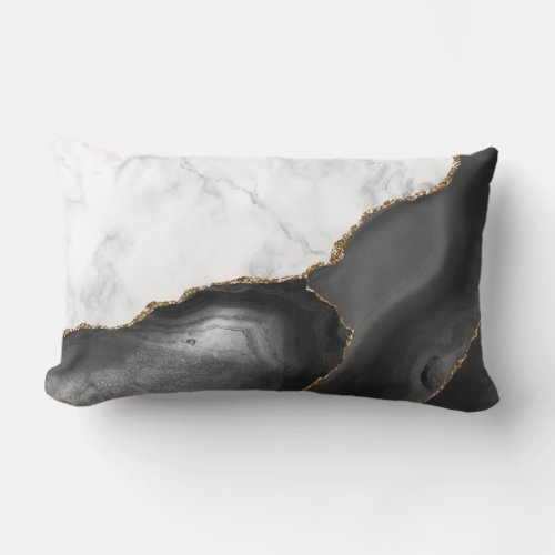 White Marble Gilded Black Agate Lumbar Pillow