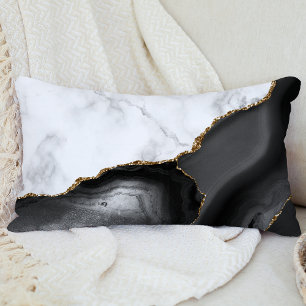 White Marble Gilded Black Agate Lumbar Pillow