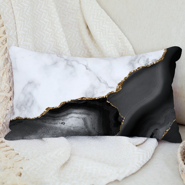 White Marble Gilded Black Agate Lumbar Pillow (Creator Uploaded)