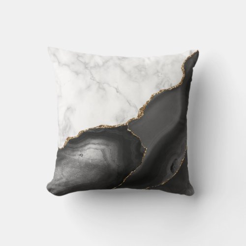 White Marble Gilded Black Agate Outdoor Pillow