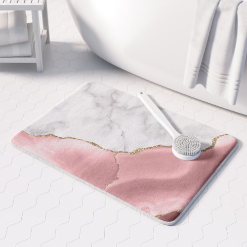 White Marble Gilded Blush Pink Agate Bath Mat