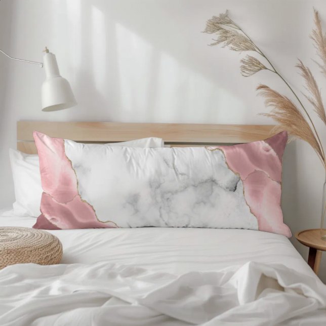 White Marble Gilded Blush Pink Agate Body Pillow (Creator Uploaded)