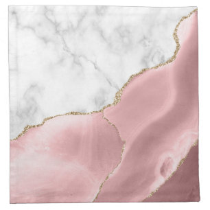 White Marble Gilded Blush Pink Agate Cloth Napkin
