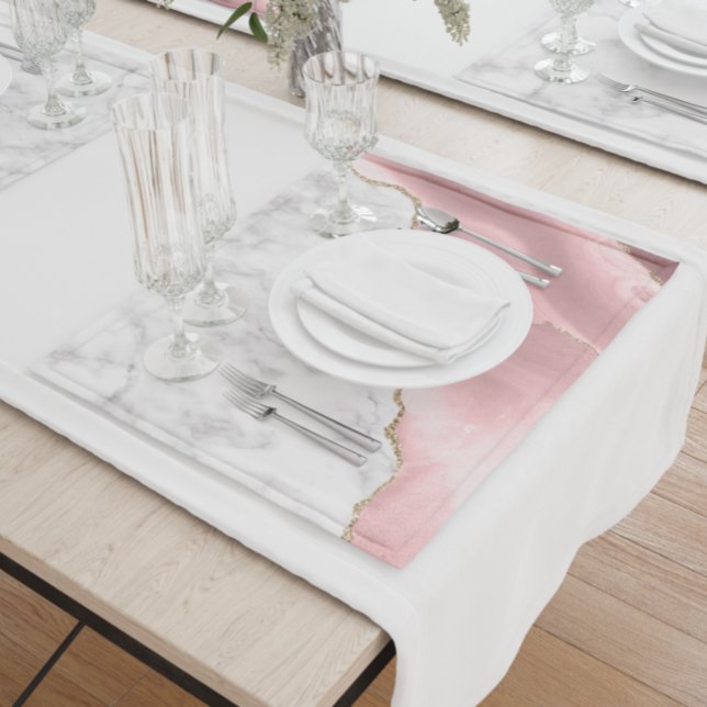 White Marble Gilded Blush Pink Agate Cloth Placemat (Creator Uploaded)
