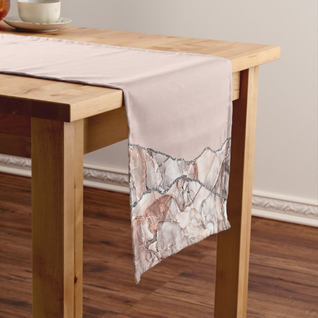 White Marble Gilded Blush Pink Agate Short Table Runner (In Situ)
